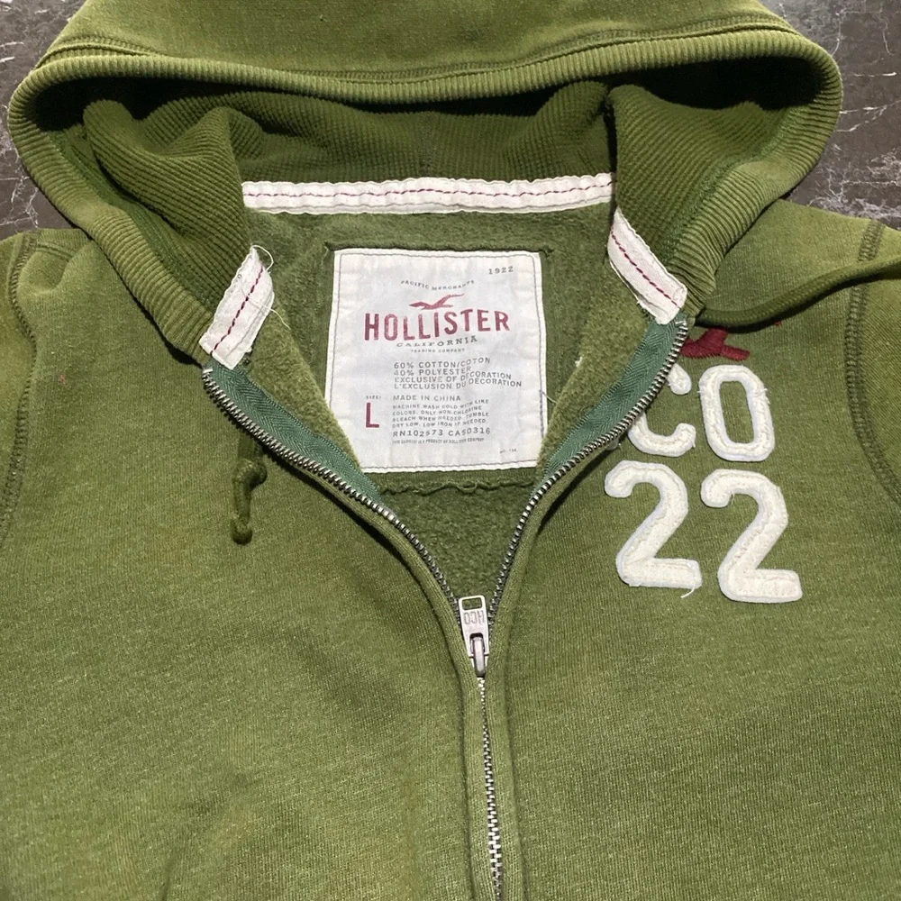 🔥 Y2K Hollister California Full Zip Hoodie Olive Green Women’s Large 🔥 - Picture 5 of 10
